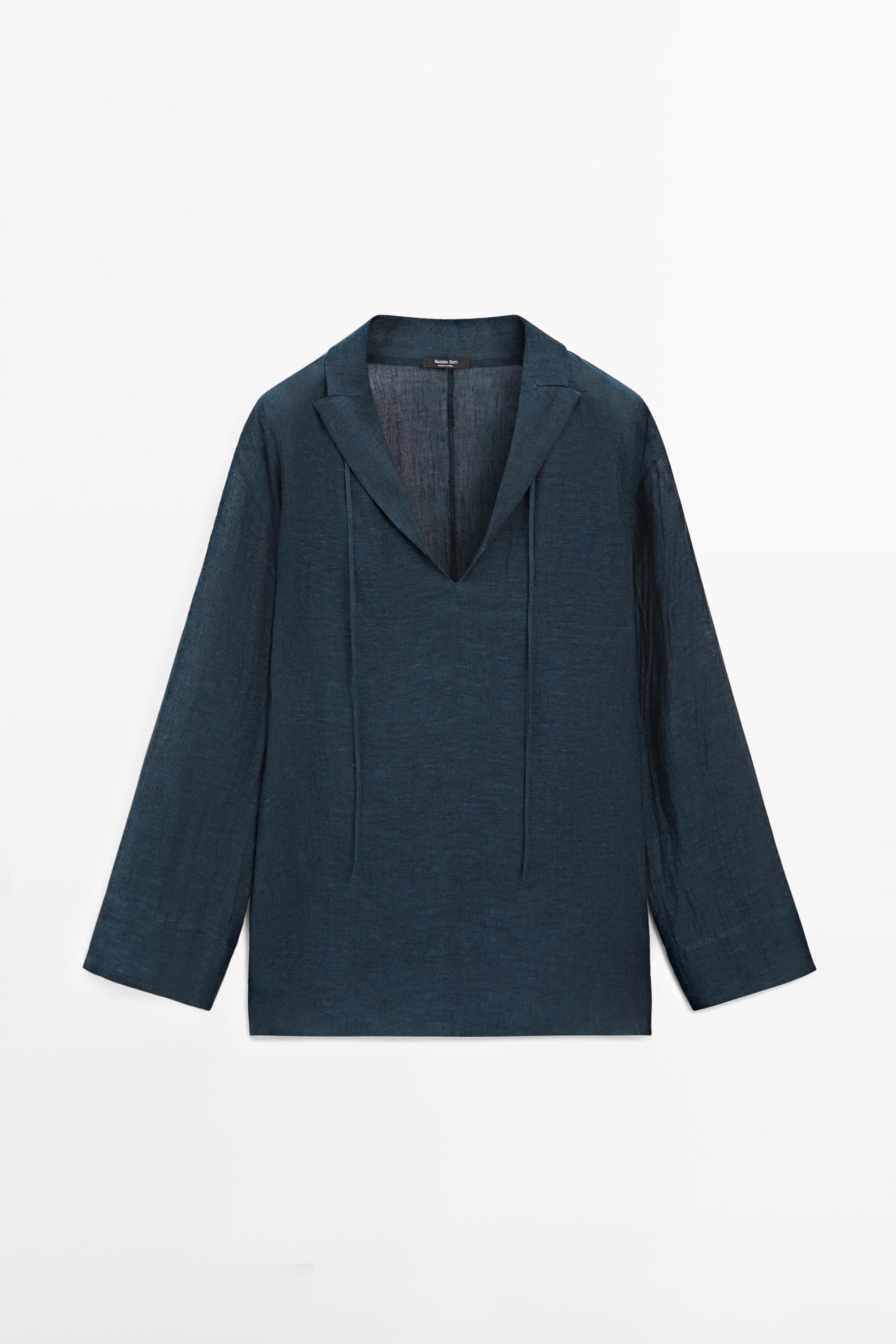 Blouse fluide col à revers 100 % lin